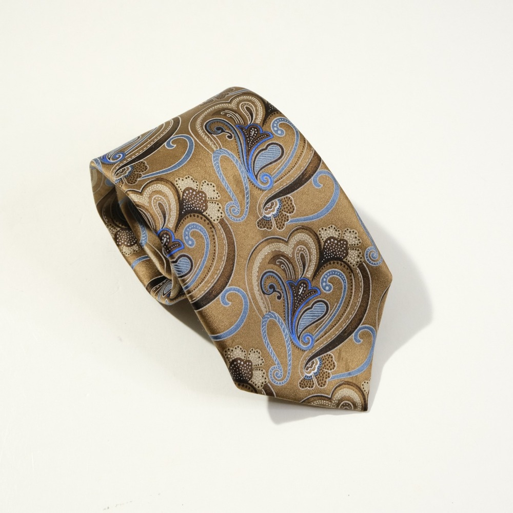 Ermenegildo Zegna 100% Silk Necktie Tie Gold Paisley Floral Italy 3 1/2 x 60